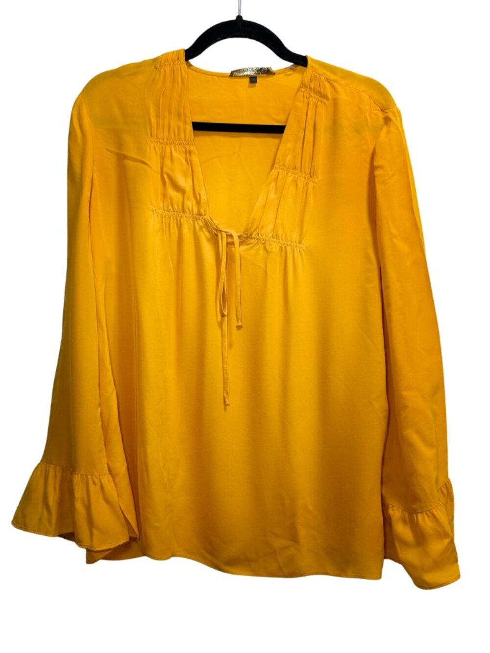 Kobi Halperin Mustard Yellow Silk Tie Neck Blouse